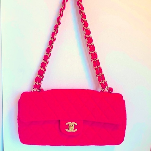 NWT CHANEL π¦πRARE Hot Pink East West Rectangular Tweed Boucle Flap Matte Gold HW - Picture 16 of 16